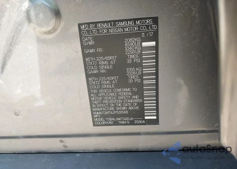 2018 Nissan Rogue Sv z USA, uszkodzony, nr VIN KNMAT2MT4JP533148